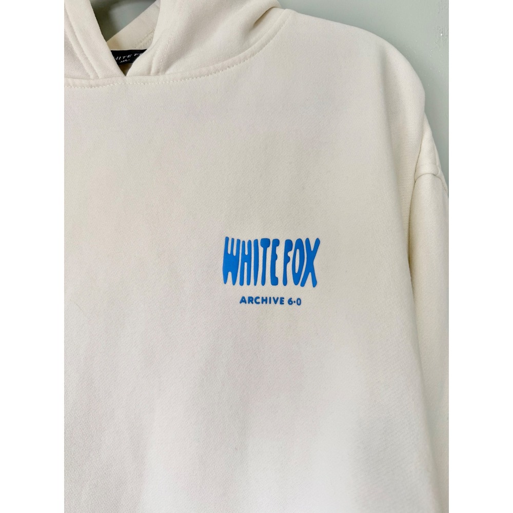 White Fox Archive 6.0 Oversized Hoodie Cream Blue Puff Print Graphic Size M/L - Picture 5 of 10